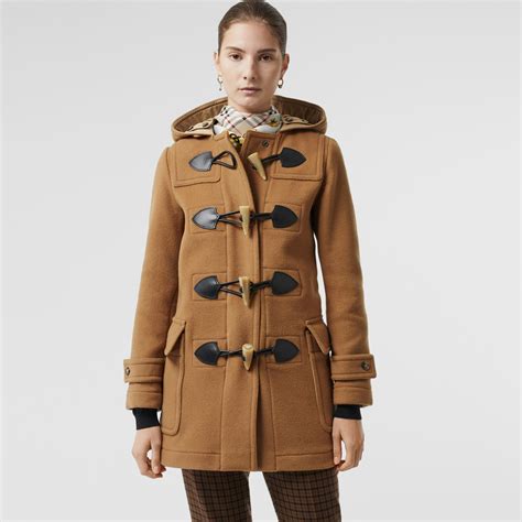 burberry wool blend duffle coat camel|Burberry faux fur camel coat.